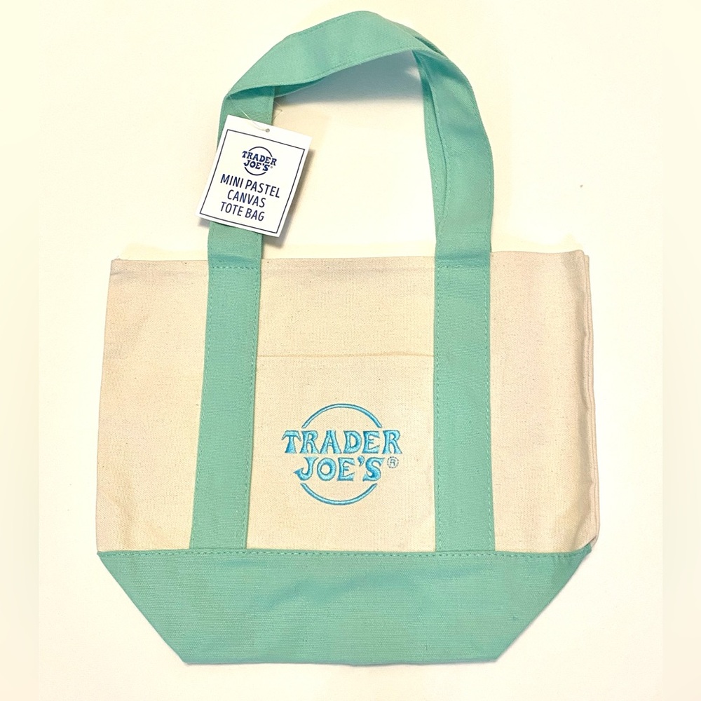 NWT Trader Joe’s MINI Pastel Mint Green Canvas Tote Bag